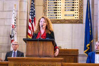 President of Wellbeing & Equity Innovations Dr. Carrie Pettus speaking at the Reentry 2030 launch