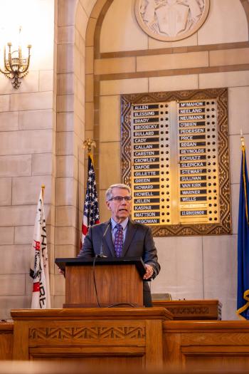 Lieutenant Governor Joe Kelly speaking at the Reentry 2030 launch