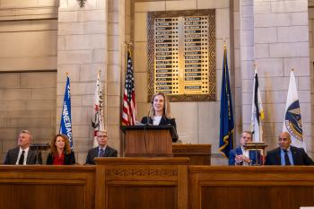 Director for Council of State Governments Justice Center Megan Quattlebaum speaking at the Reentry 2030 launch